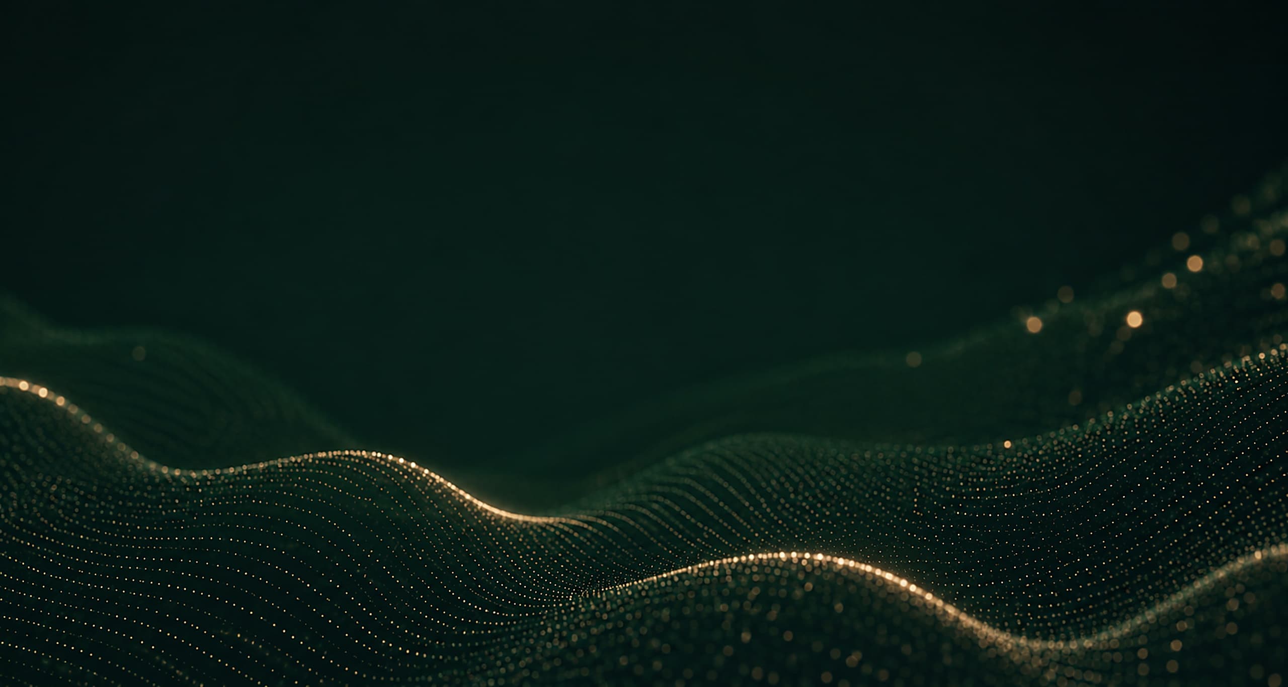 Abstract dark green and gold particle wave background